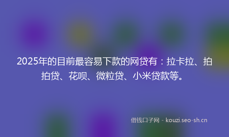 2025年的目前最容易下款的网贷有：拉卡拉、拍拍贷、花呗、微粒贷、小米贷款等。