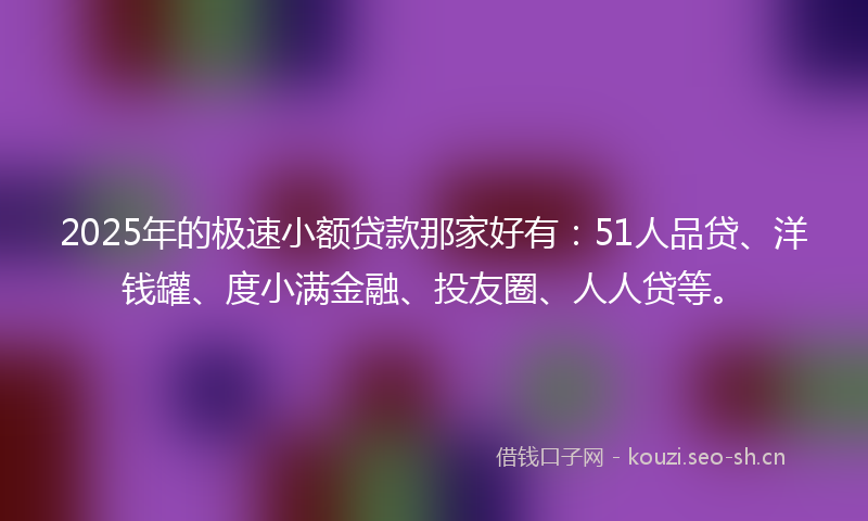 2025年的极速小额贷款那家好有：51人品贷、洋钱罐、度小满金融、投友圈、人人贷等。