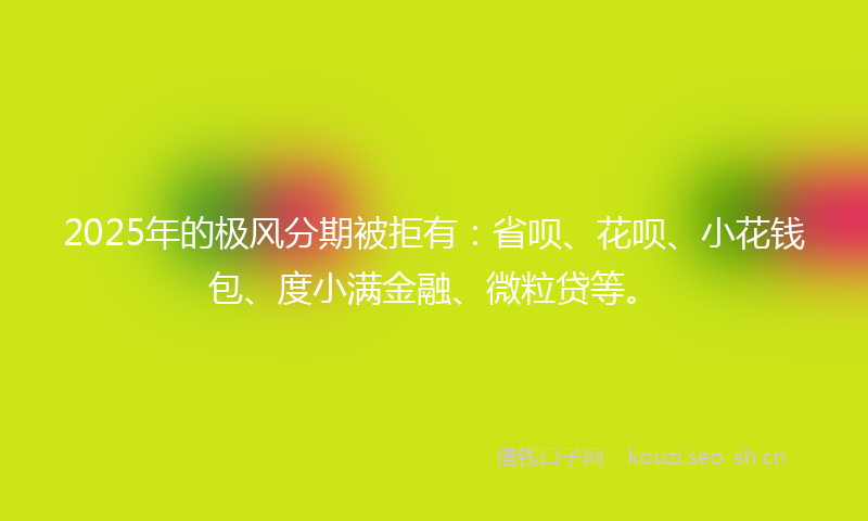 2025年的极风分期被拒有：省呗、花呗、小花钱包、度小满金融、微粒贷等。