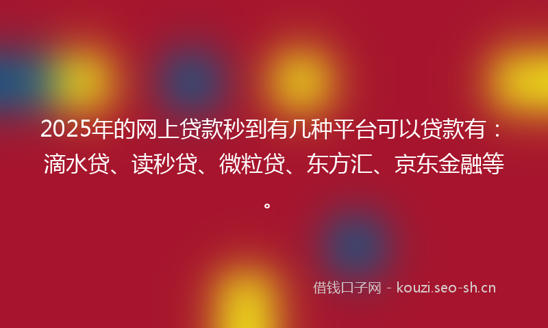 2025年的网上贷款秒到有几种平台可以贷款有：滴水贷、读秒贷、微粒贷、东方汇、京东金融等。