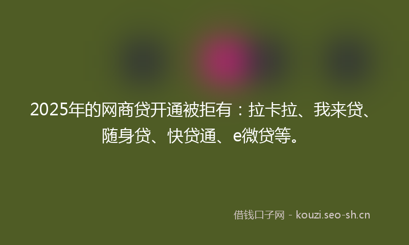 2025年的网商贷开通被拒有：拉卡拉、我来贷、随身贷、快贷通、e微贷等。