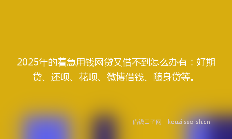 2025年的着急用钱网贷又借不到怎么办有：好期贷、还呗、花呗、微博借钱、随身贷等。