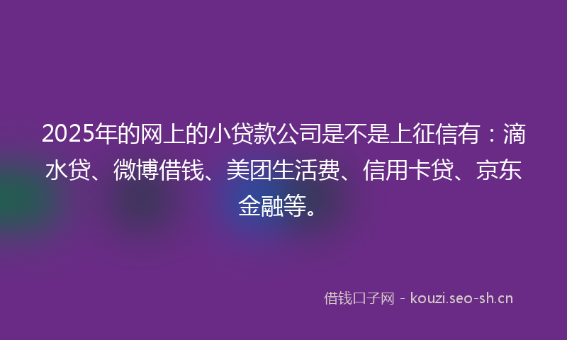 2025年的网上的小贷款公司是不是上征信有：滴水贷、微博借钱、美团生活费、信用卡贷、京东金融等。