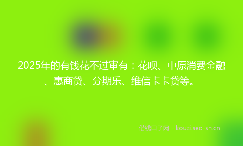 2025年的有钱花不过审有：花呗、中原消费金融、惠商贷、分期乐、维信卡卡贷等。