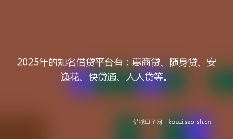 2025年的知名借贷平台有：惠商贷、随身贷、安逸花、快贷通、人人贷等。