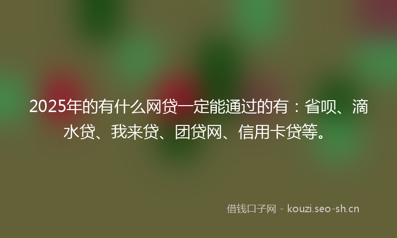 2025年的有什么网贷一定能通过的有:省呗、滴水贷、我来贷、团贷网、信用卡贷等。