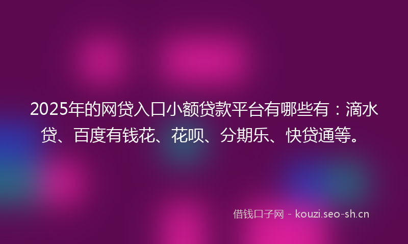 2025年的网贷入口小额贷款平台有哪些有：滴水贷、百度有钱花、花呗、分期乐、快贷通等。