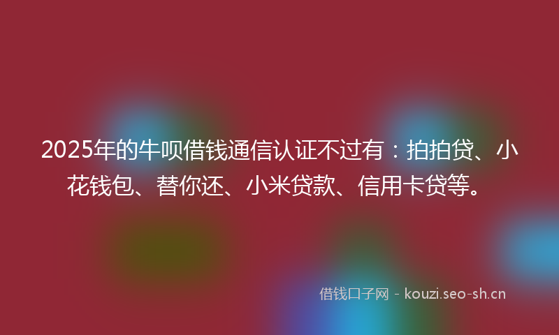 2025年的牛呗借钱通信认证不过有：拍拍贷、小花钱包、替你还、小米贷款、信用卡贷等。