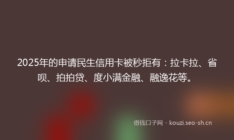 2025年的申请民生信用卡被秒拒有：拉卡拉、省呗、拍拍贷、度小满金融、融逸花等。