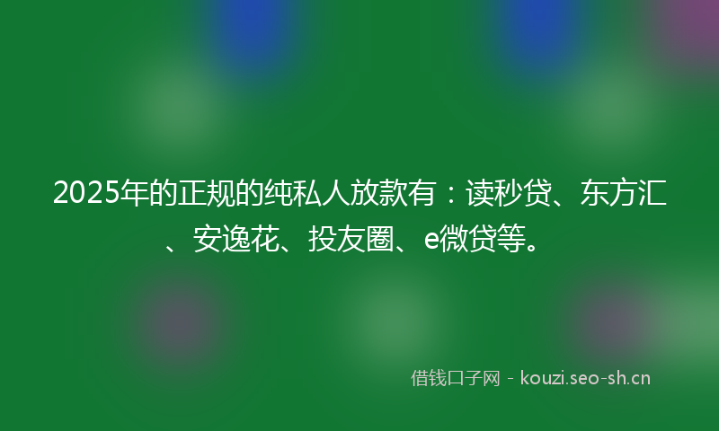 2025年的正规的纯私人放款有：读秒贷、东方汇、安逸花、投友圈、e微贷等。
