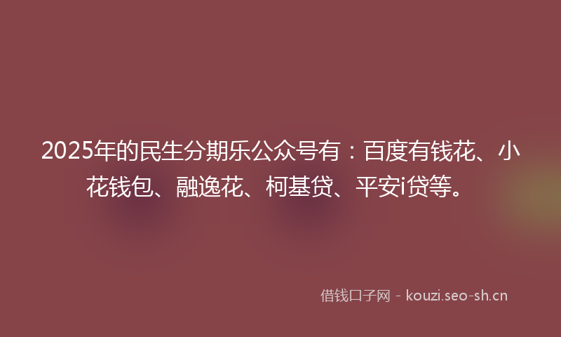 2025年的民生分期乐公众号有：百度有钱花、小花钱包、融逸花、柯基贷、平安i贷等。
