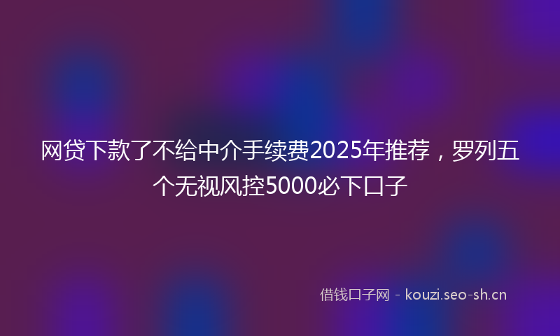网贷下款了不给中介手续费2025年推荐，罗列五个无视风控5000必下口子
