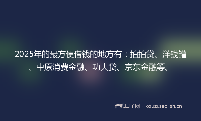 2025年的最方便借钱的地方有：拍拍贷、洋钱罐、中原消费金融、功夫贷、京东金融等。
