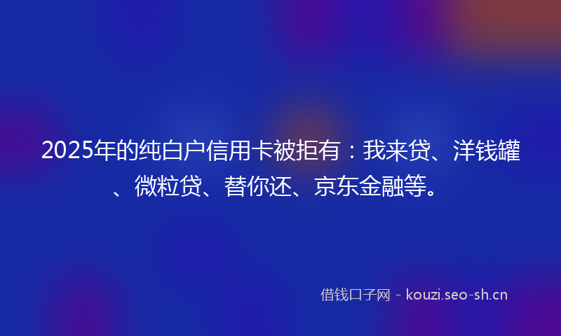 2025年的纯白户信用卡被拒有：我来贷、洋钱罐、微粒贷、替你还、京东金融等。