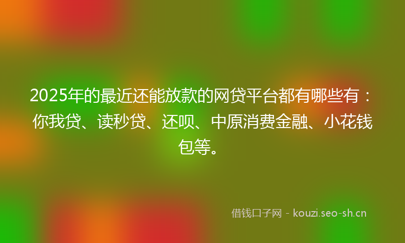 2025年的最近还能放款的网贷平台都有哪些有：你我贷、读秒贷、还呗、中原消费金融、小花钱包等。