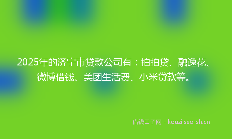 2025年的济宁市贷款公司有：拍拍贷、融逸花、微博借钱、美团生活费、小米贷款等。
