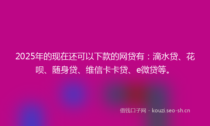 2025年的现在还可以下款的网贷有：滴水贷、花呗、随身贷、维信卡卡贷、e微贷等。