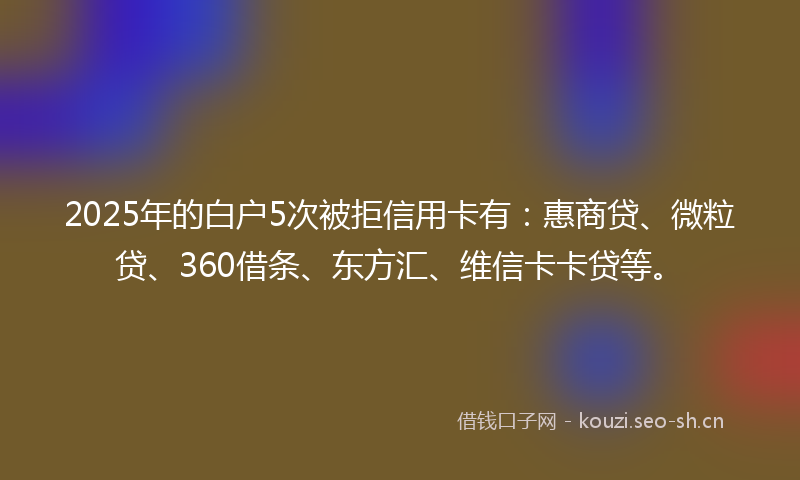 2025年的白户5次被拒信用卡有：惠商贷、微粒贷、360借条、东方汇、维信卡卡贷等。