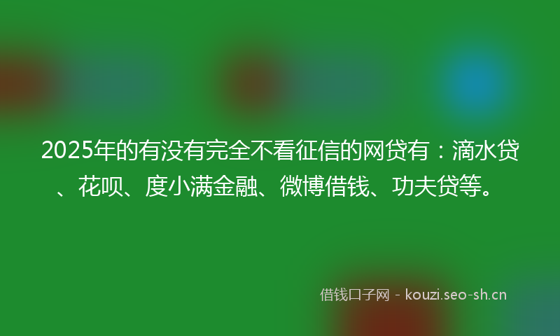 2025年的有没有完全不看征信的网贷有：滴水贷、花呗、度小满金融、微博借钱、功夫贷等。