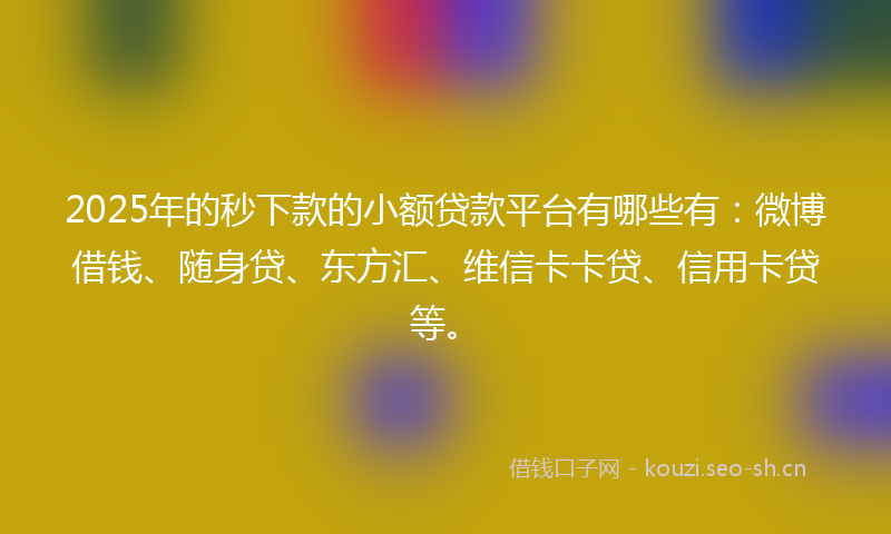 2025年的秒下款的小额贷款平台有哪些有：微博借钱、随身贷、东方汇、维信卡卡贷、信用卡贷等。