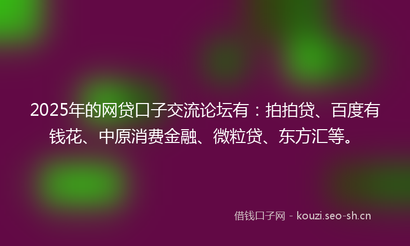 2025年的网贷口子交流论坛有：拍拍贷、百度有钱花、中原消费金融、微粒贷、东方汇等。