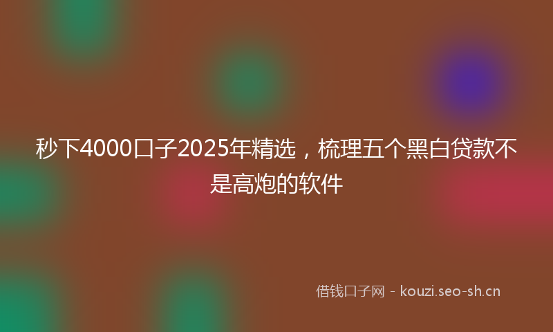 秒下4000口子2025年精选，梳理五个黑白贷款不是高炮的软件