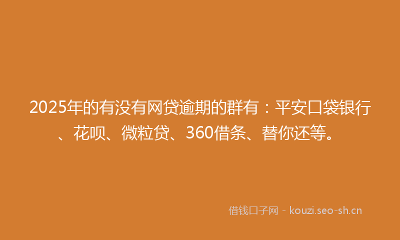 2025年的有没有网贷逾期的群有：平安口袋银行、花呗、微粒贷、360借条、替你还等。