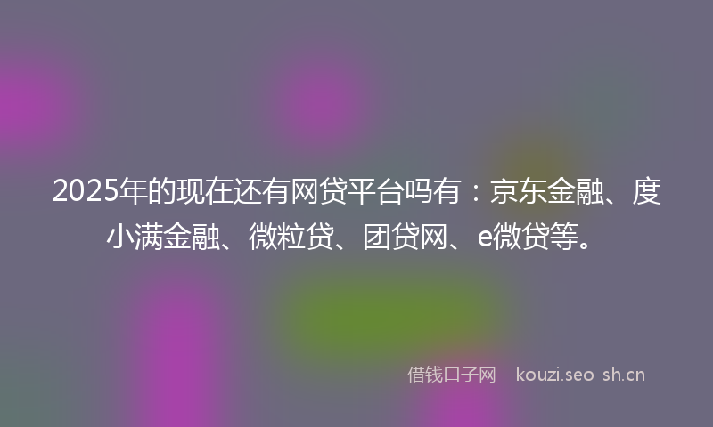 2025年的现在还有网贷平台吗有:京东金融、度小满金融、微粒贷、团贷网、e微贷等。
