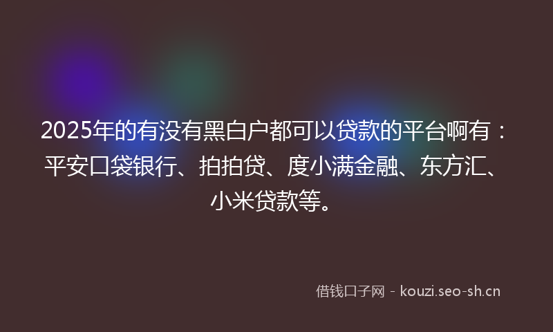 2025年的有没有黑白户都可以贷款的平台啊有：平安口袋银行、拍拍贷、度小满金融、东方汇、小米贷款等。