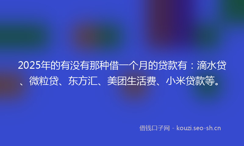 2025年的有没有那种借一个月的贷款有：滴水贷、微粒贷、东方汇、美团生活费、小米贷款等。