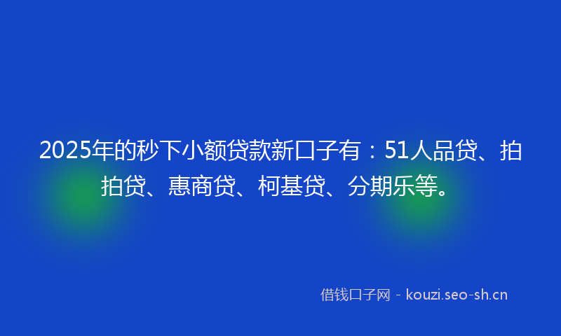 2025年的秒下小额贷款新口子有：51人品贷、拍拍贷、惠商贷、柯基贷、分期乐等。