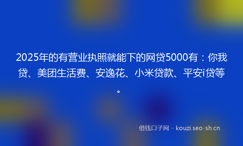 2025年的有营业执照就能下的网贷5000有：你我贷、美团生活费、安逸花、小米贷款、平安i贷等。