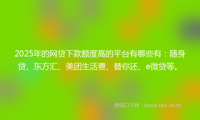 2025年的网贷下款额度高的平台有哪些有：随身贷、东方汇、美团生活费、替你还、e微贷等。