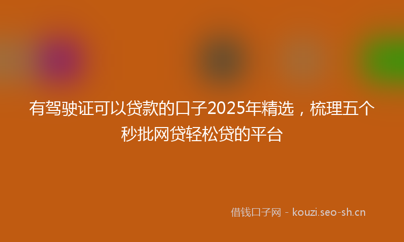 有驾驶证可以贷款的口子2025年精选，梳理五个秒批网贷轻松贷的平台
