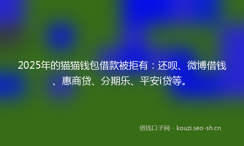 2025年的猫猫钱包借款被拒有：还呗、微博借钱、惠商贷、分期乐、平安i贷等。