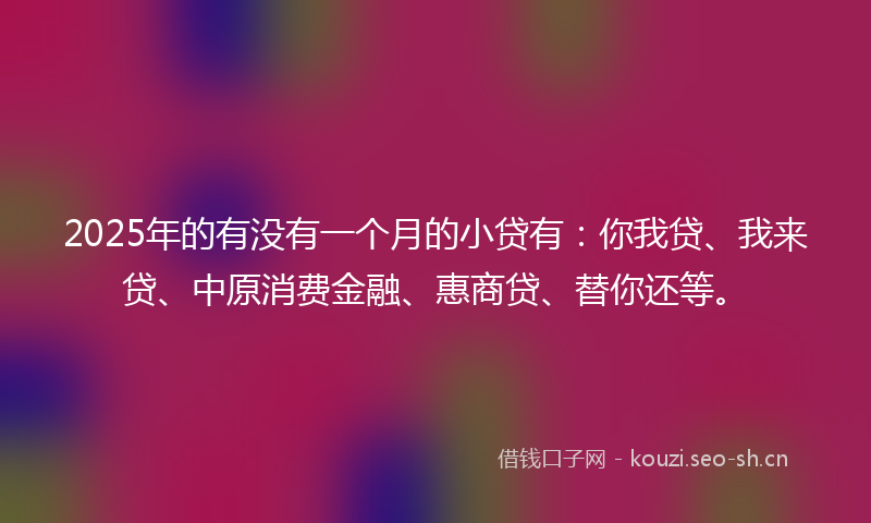 2025年的有没有一个月的小贷有：你我贷、我来贷、中原消费金融、惠商贷、替你还等。