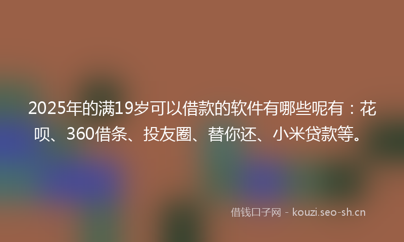 2025年的满19岁可以借款的软件有哪些呢有：花呗、360借条、投友圈、替你还、小米贷款等。