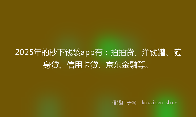 2025年的秒下钱袋app有：拍拍贷、洋钱罐、随身贷、信用卡贷、京东金融等。