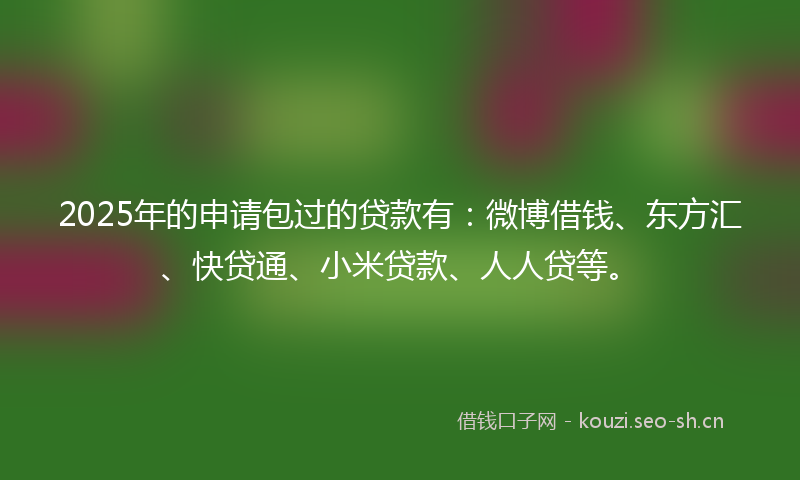 2025年的申请包过的贷款有：微博借钱、东方汇、快贷通、小米贷款、人人贷等。