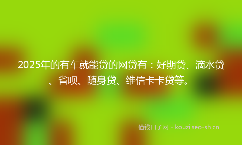 2025年的有车就能贷的网贷有：好期贷、滴水贷、省呗、随身贷、维信卡卡贷等。
