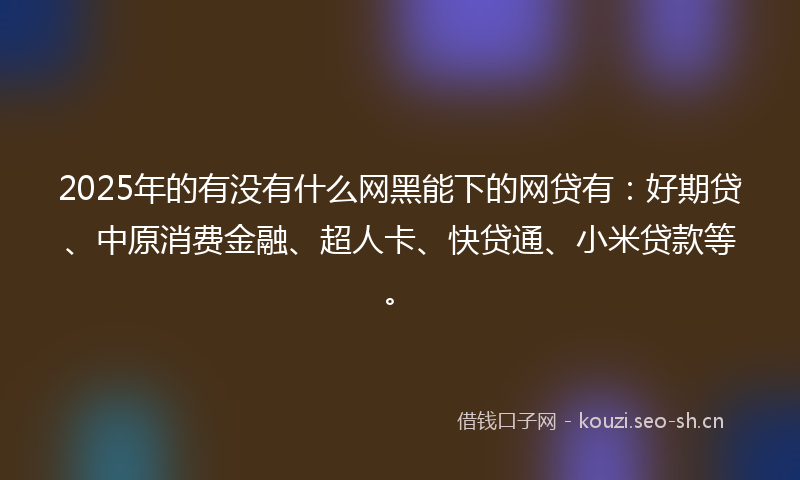 2025年的有没有什么网黑能下的网贷有：好期贷、中原消费金融、超人卡、快贷通、小米贷款等。