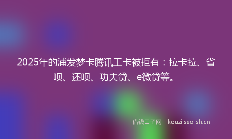 2025年的浦发梦卡腾讯王卡被拒有：拉卡拉、省呗、还呗、功夫贷、e微贷等。