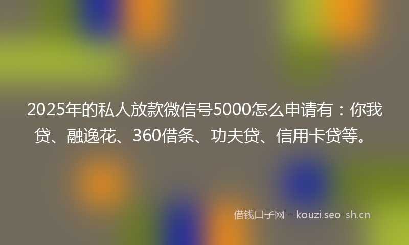 2025年的私人放款微信号5000怎么申请有:你我贷、融逸花、360借条、功夫贷、信用卡贷等。