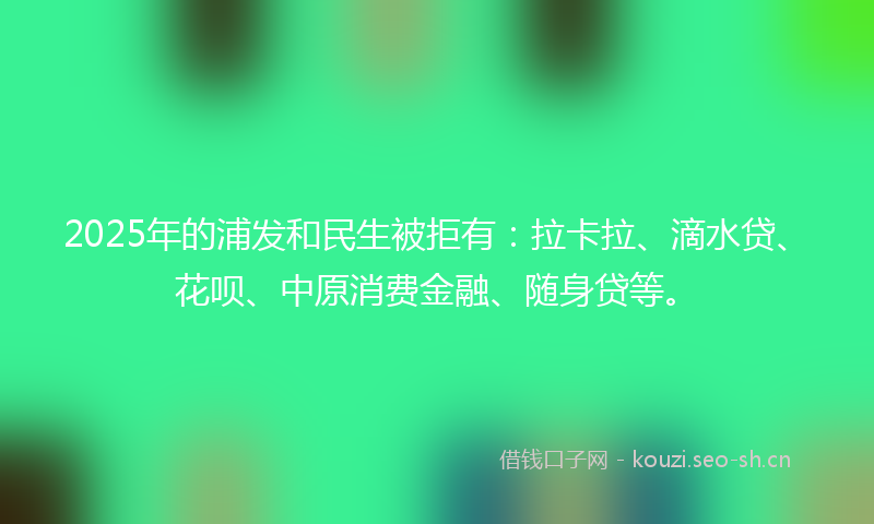 2025年的浦发和民生被拒有：拉卡拉、滴水贷、花呗、中原消费金融、随身贷等。