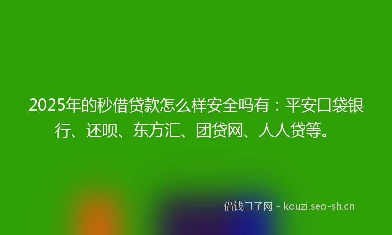 2025年的秒借贷款怎么样安全吗有：平安口袋银行、还呗、东方汇、团贷网、人人贷等。