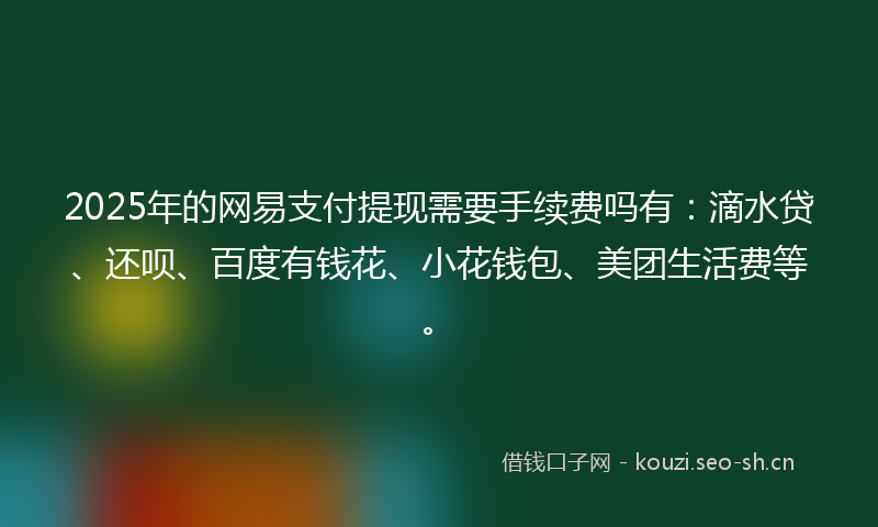 2025年的网易支付提现需要手续费吗有：滴水贷、还呗、百度有钱花、小花钱包、美团生活费等。