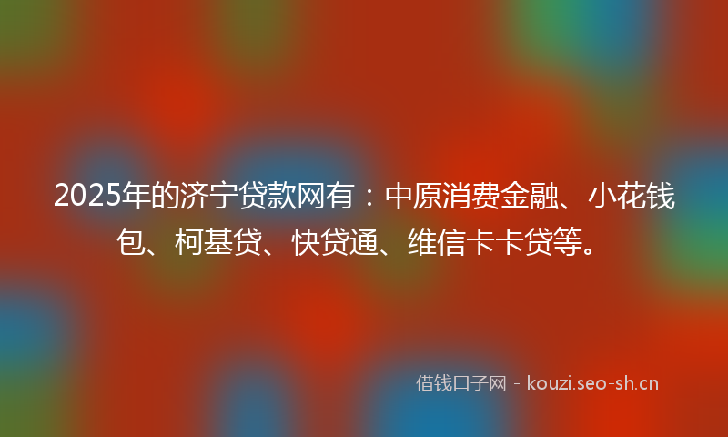 2025年的济宁贷款网有：中原消费金融、小花钱包、柯基贷、快贷通、维信卡卡贷等。