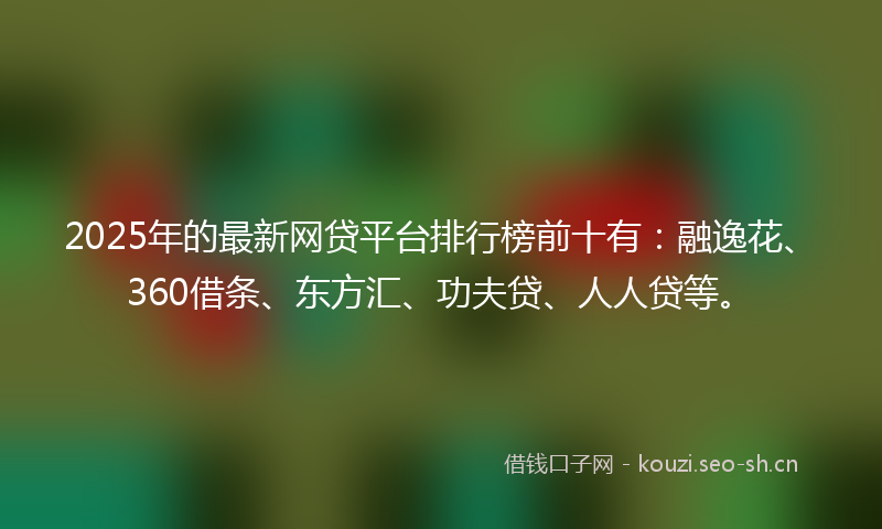 2025年的最新网贷平台排行榜前十有：融逸花、360借条、东方汇、功夫贷、人人贷等。