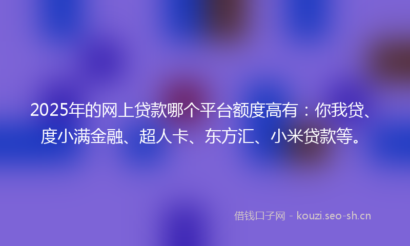 2025年的网上贷款哪个平台额度高有：你我贷、度小满金融、超人卡、东方汇、小米贷款等。