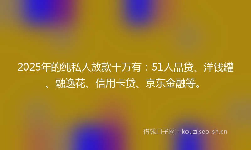 2025年的纯私人放款十万有：51人品贷、洋钱罐、融逸花、信用卡贷、京东金融等。